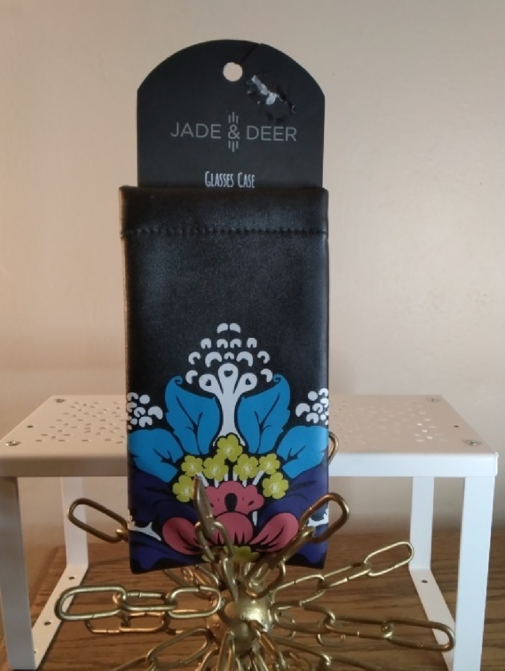 JADE & DEER Floral Black Faux Leather Glasses Case